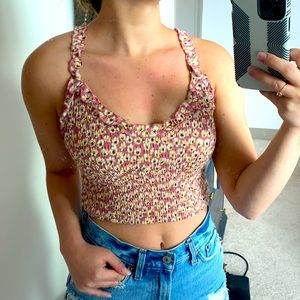 NWOT Floral ruched crop top